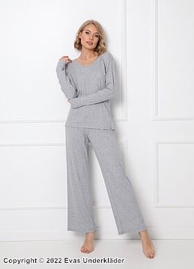 Pyjamas / morgenkåpe, lange ermer, snorstramming, V-utringning